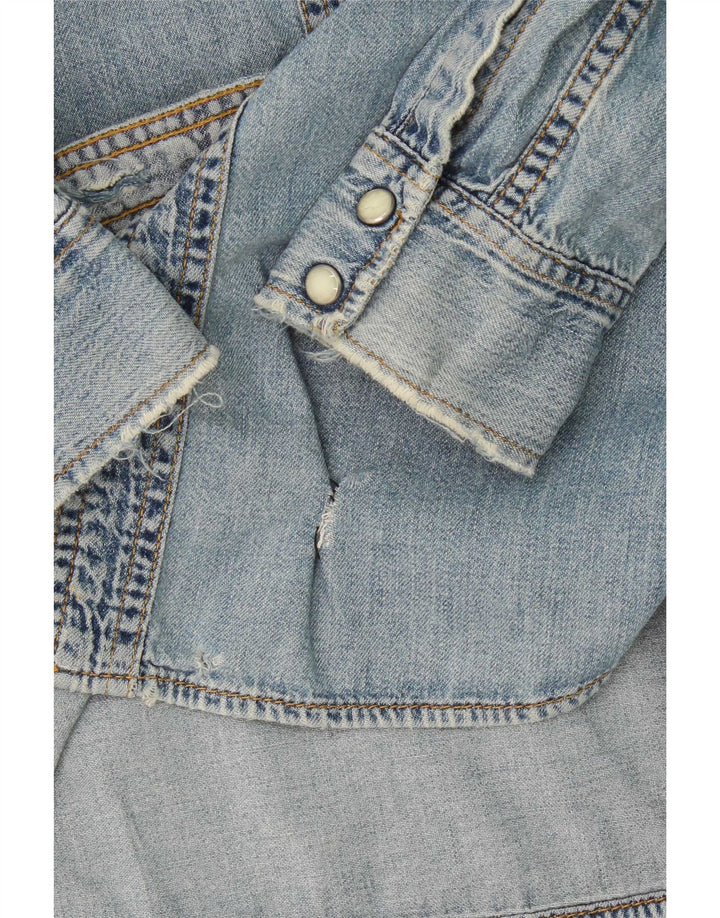 Camisa jeans feminina Lee Reino Unido 16 grande algodão azul