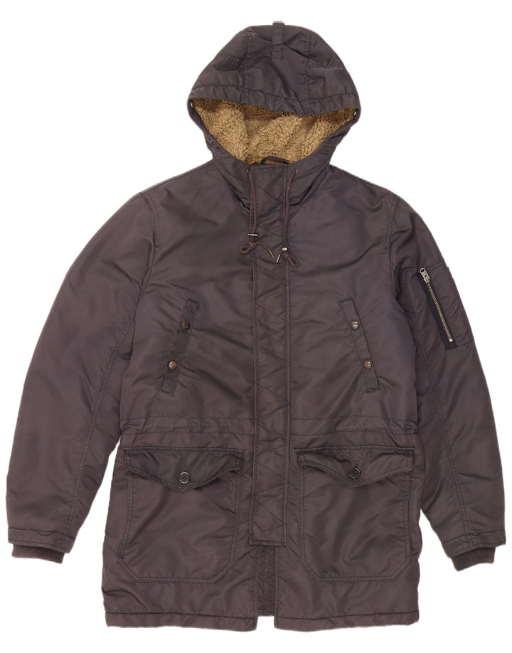 JACK & JONES Mens Hooded Parka Jacket UK 38 Medium Black Cotton