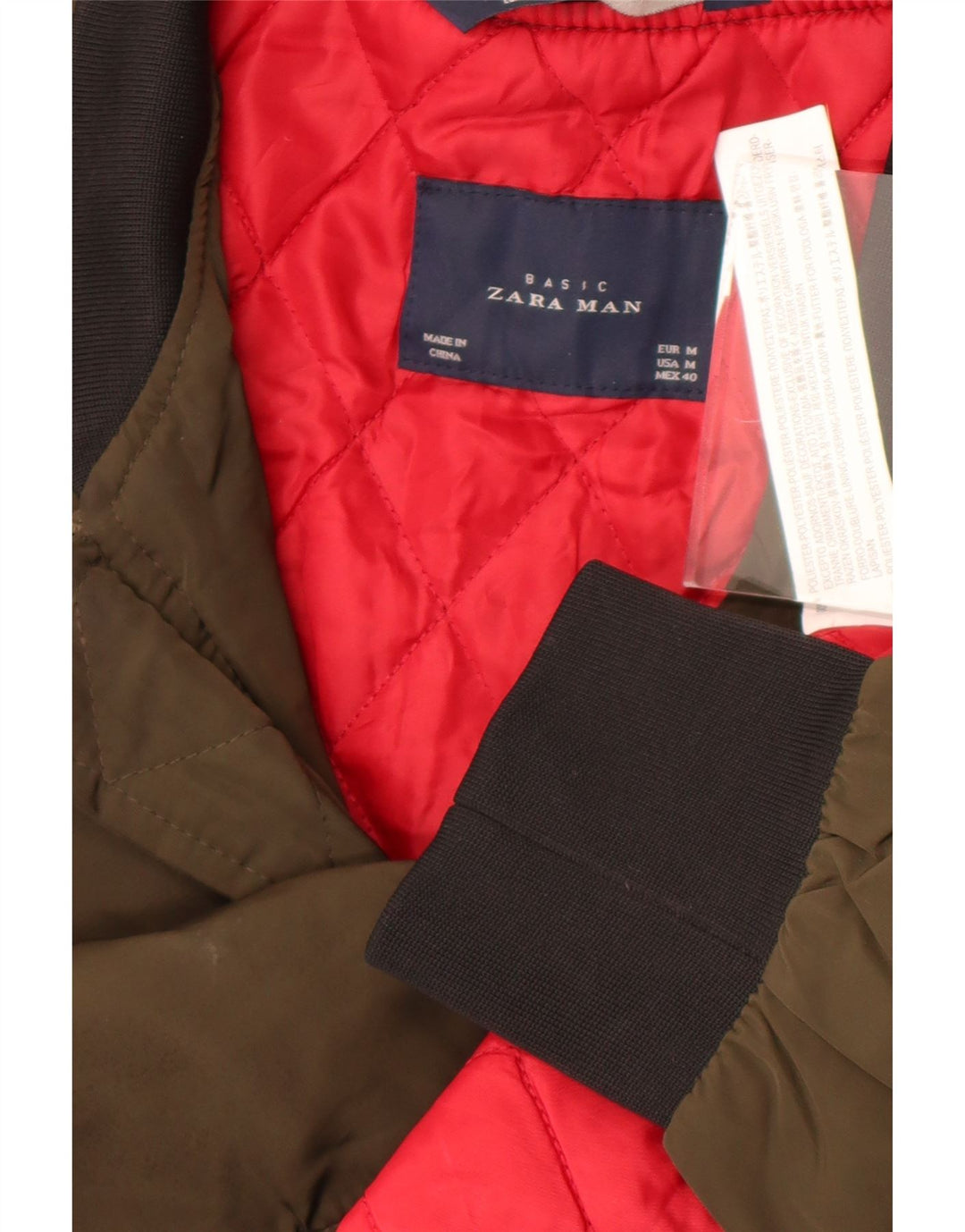Jaqueta bomber masculina Zara UK 38 poliéster colorblock cáqui médio