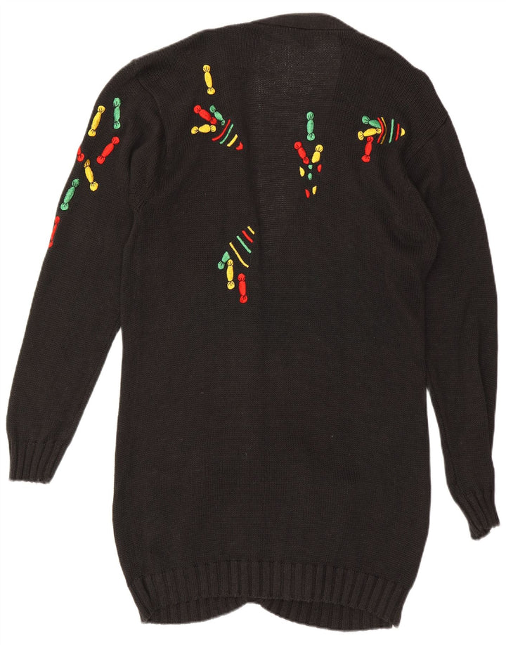 Suéter cardigã feminino VINTAGE Longline UE 42 grande preto