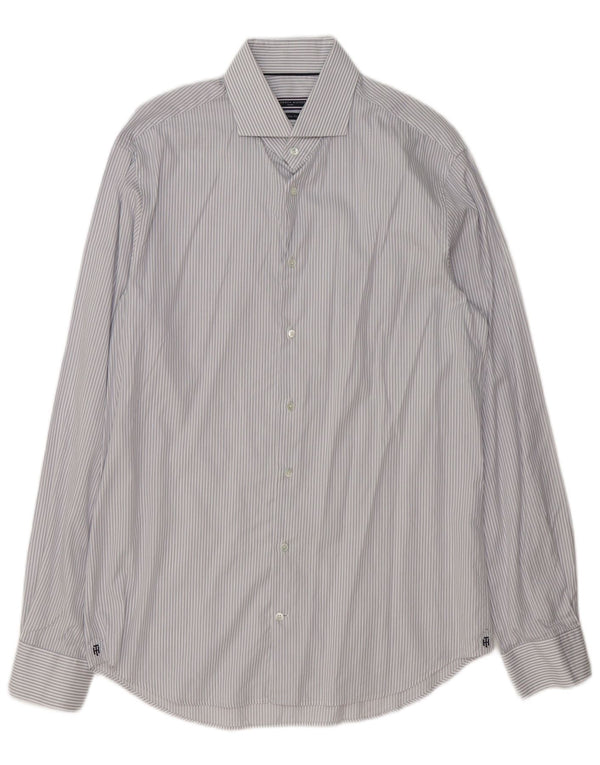 Camisa masculina Tommy Hilfiger Slim Fit tamanho 41 16 grande listra cinza