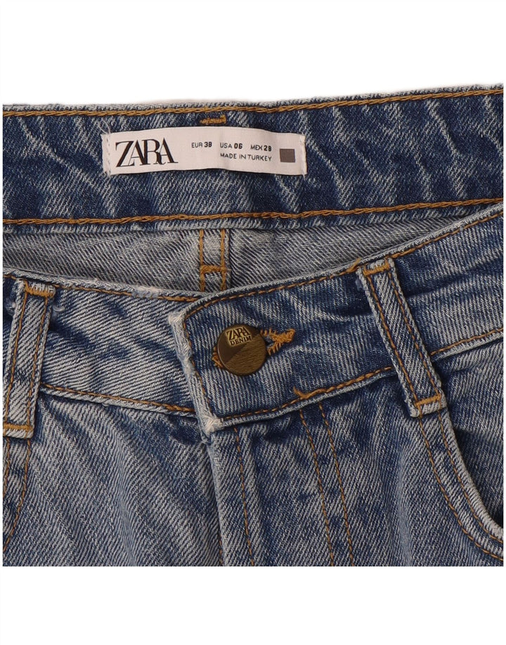 Zara Shorts jeans feminino desgastado UE 38 pequeno W28 azul