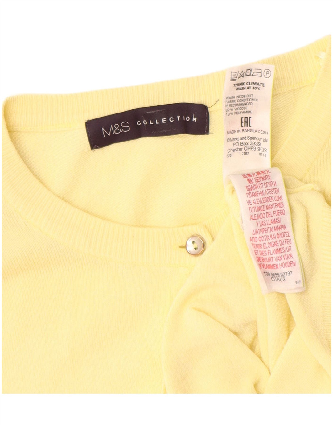 Suéter cardigã feminino Marks & Spencer Reino Unido 16 grande viscose amarela