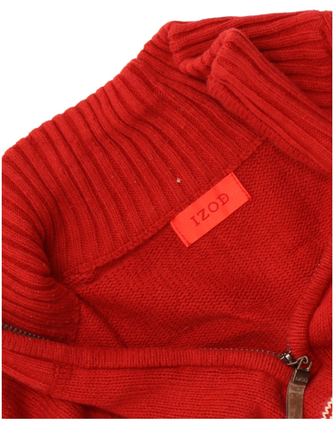 Suéter masculino IZOD com zíper e gola redonda médio vermelho Fair Isle