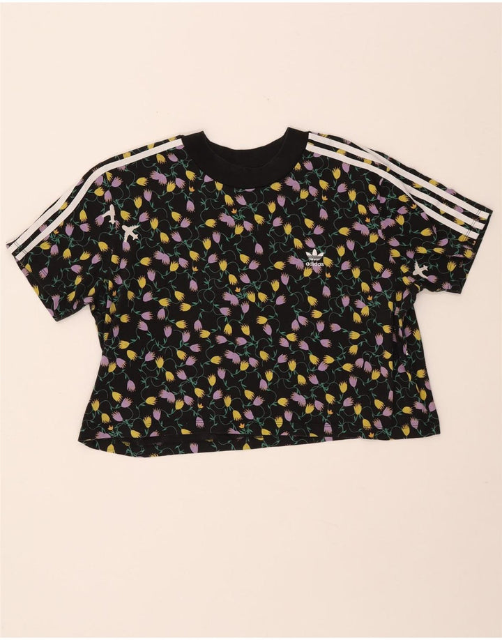 ADIDAS Camiseta Feminina Crop Graphic Top UK 18 XL Preto Floral Algodão