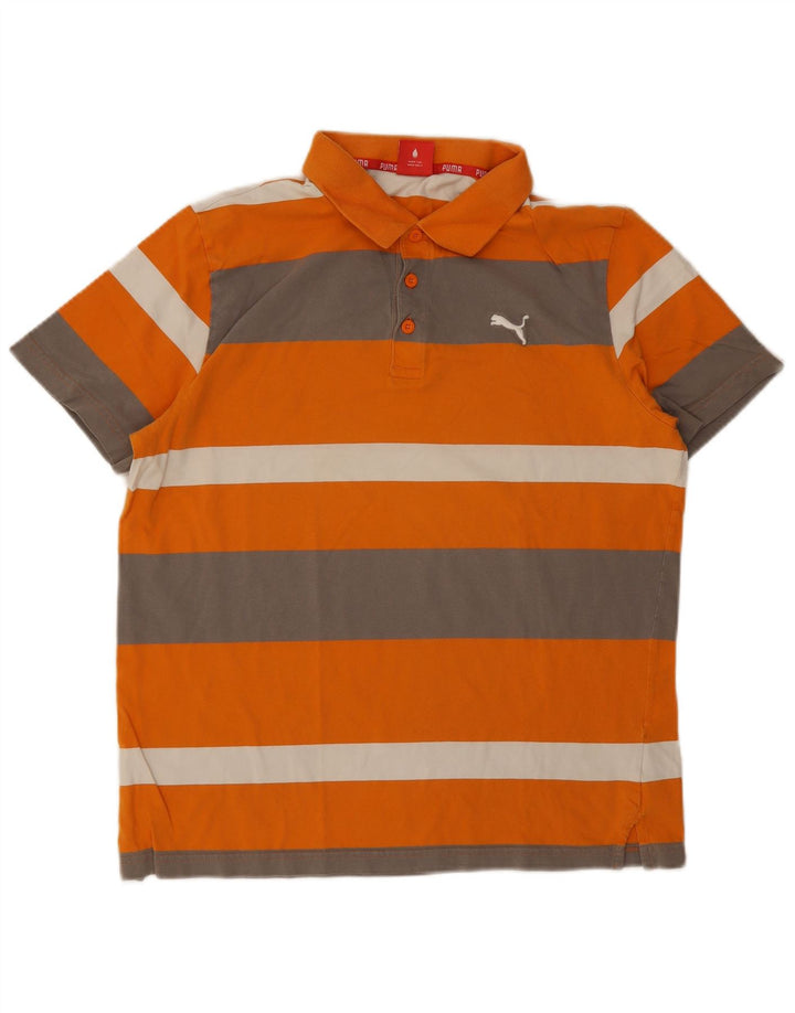 Camisa polo masculina de manga curta Puma listrada laranja grande