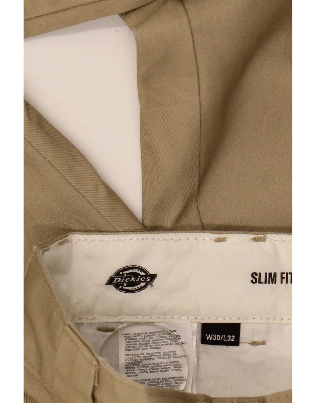 Calças Dickies Mens Slim Fit Chino W30 L32 Poliéster Bege