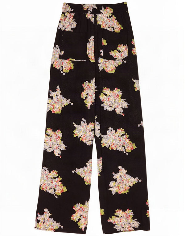 Zara Calça feminina de perna larga pequena W26 L34 preta floral viscose
