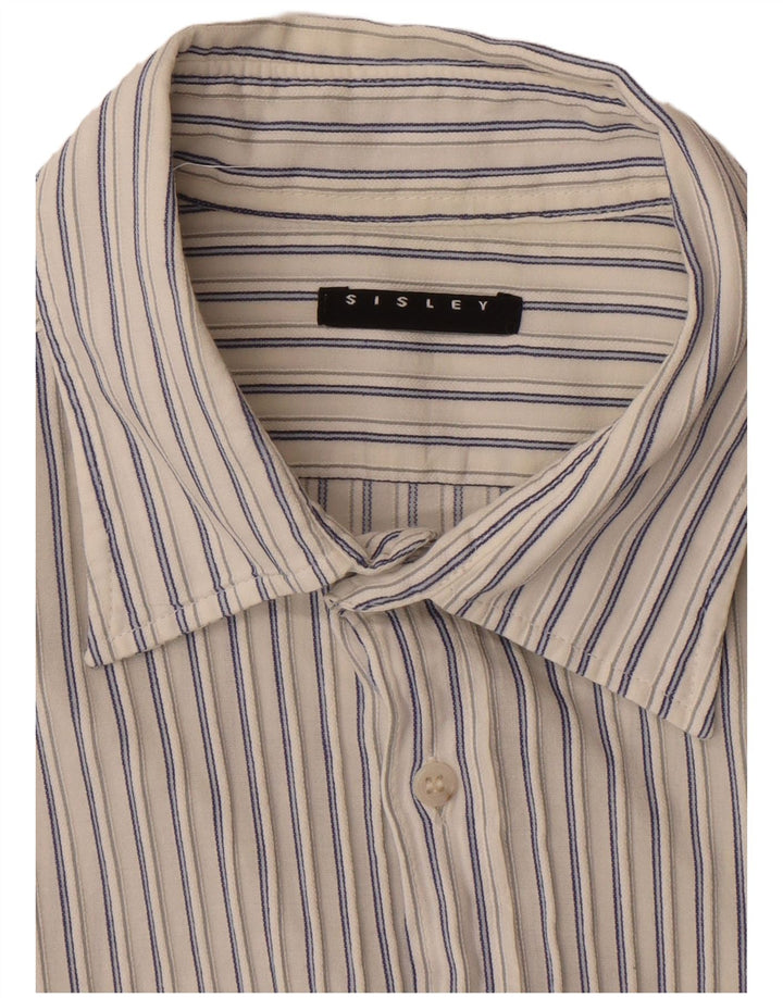 Sisley Camisa masculina de manga curta média risca de giz branca