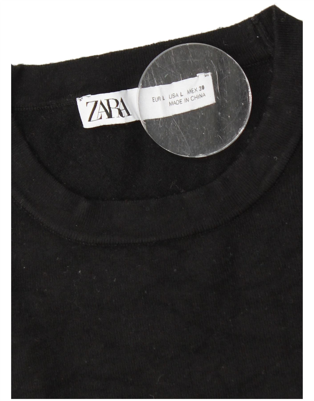 Zara Suéter feminino com gola redonda, Reino Unido 14, grande, preto