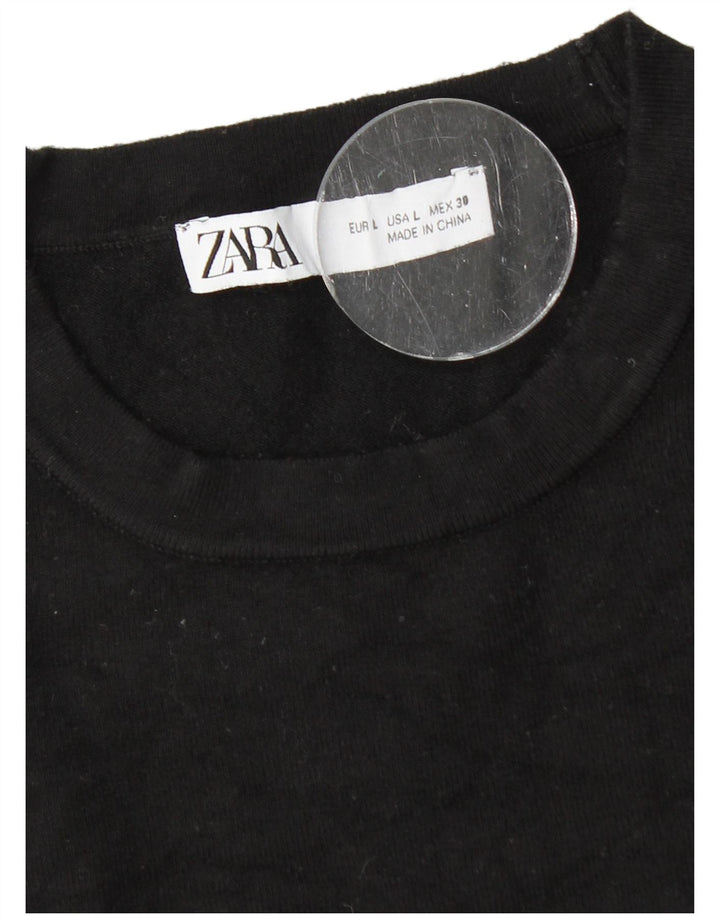 Zara Suéter feminino com gola redonda, Reino Unido 14, grande, preto