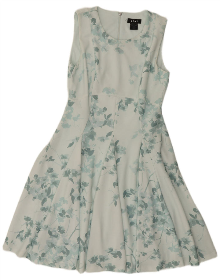 Vestido feminino Dkny sem mangas evasê EU 40 poliéster floral verde médio