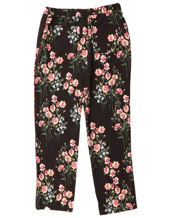 Calça casual feminina Marks & Spencer UK 14 grande W34 L33 preta floral