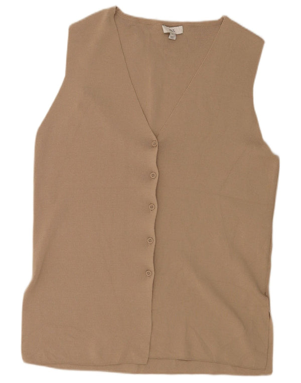 Top cardigã feminino sem mangas da Marks & Spencer Reino Unido 16 grande viscose marrom