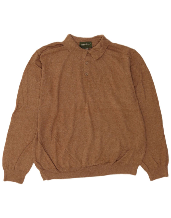 Suéter masculino Eddie Bauer com gola polo XL algodão marrom