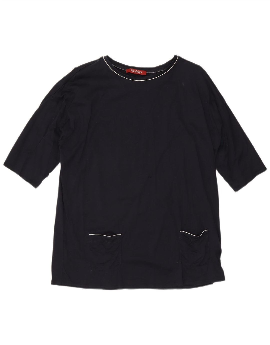 Blusa feminina de manga 1/2 MAX MARA Reino Unido 14 algodão azul marinho médio