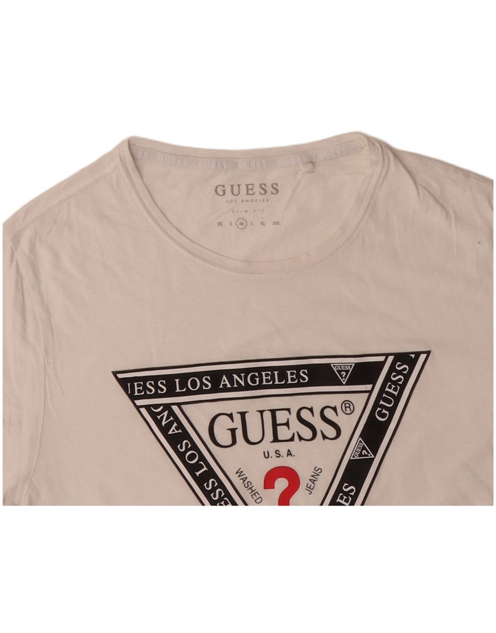 Camiseta masculina GUESS Slim Fit gráfica top médio off white algodão