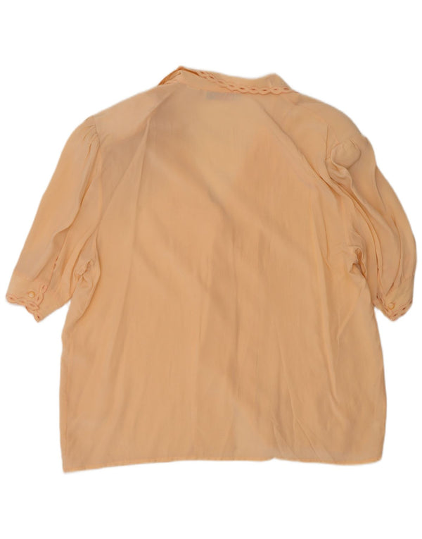 Blusa feminina vintage de manga curta oversized Reino Unido 16 grande seda bege