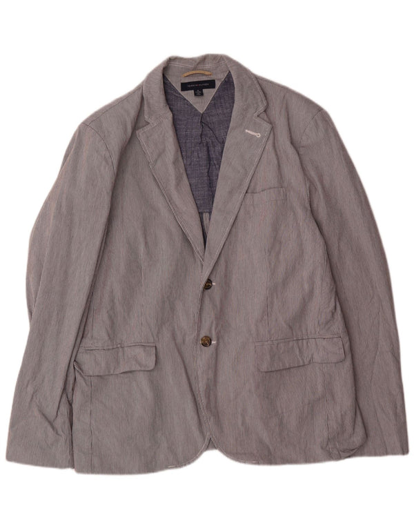 Tommy Hilfiger Jaqueta blazer masculina de 2 botões Reino Unido 42 XL cinza risca de giz algodão