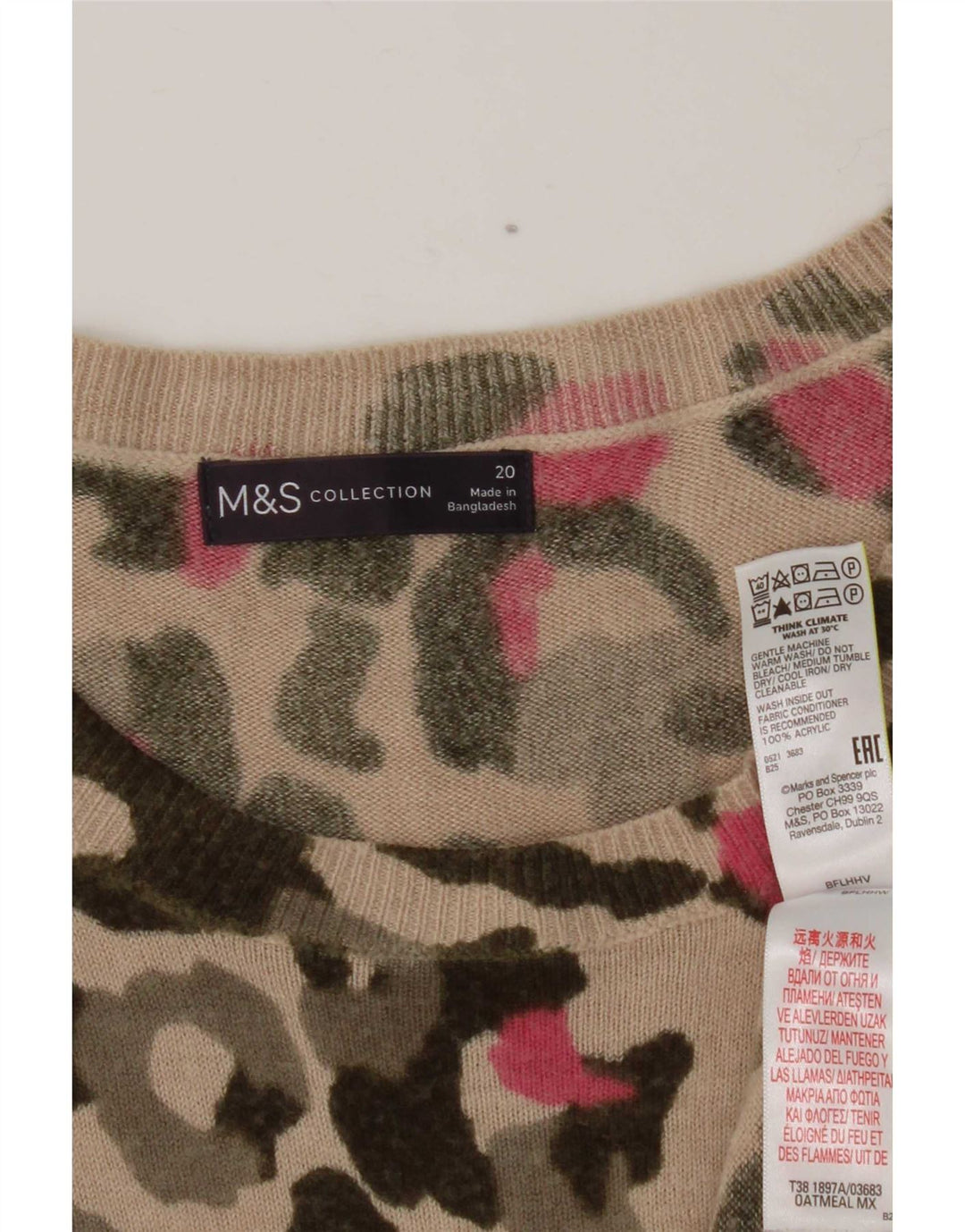 Suéter feminino Marks & Spencer com estampa abstrata e gola canoa Reino Unido 20 2XL