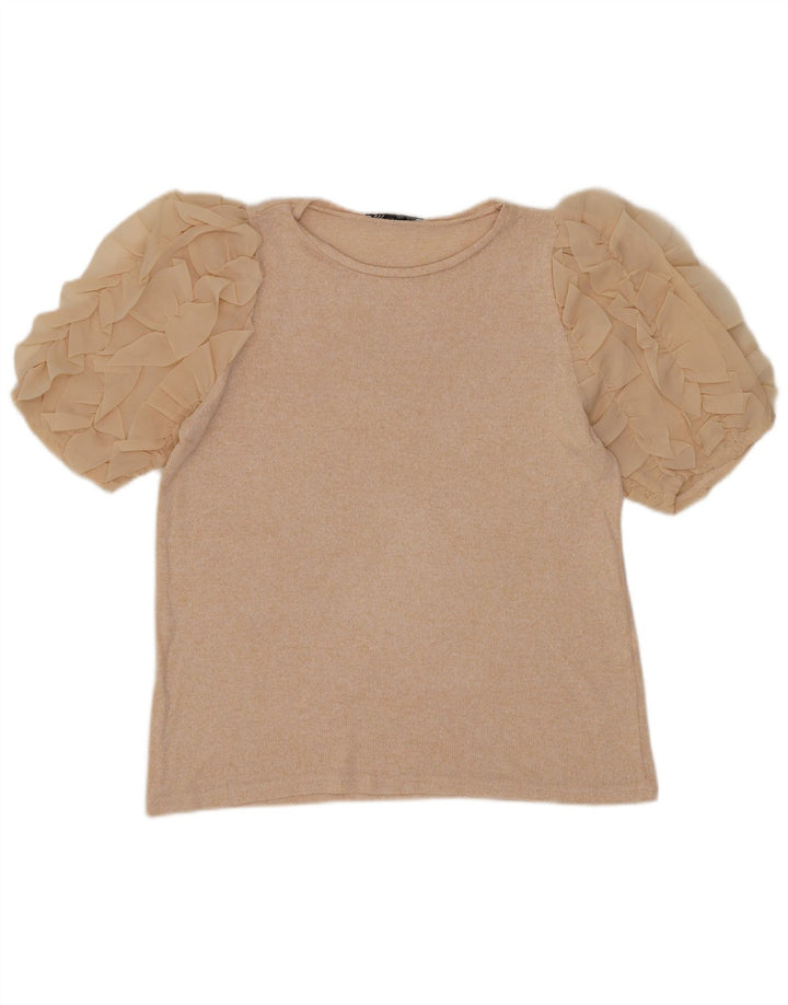 Zara Blusa Feminina Top Reino Unido 12 Médio Bege