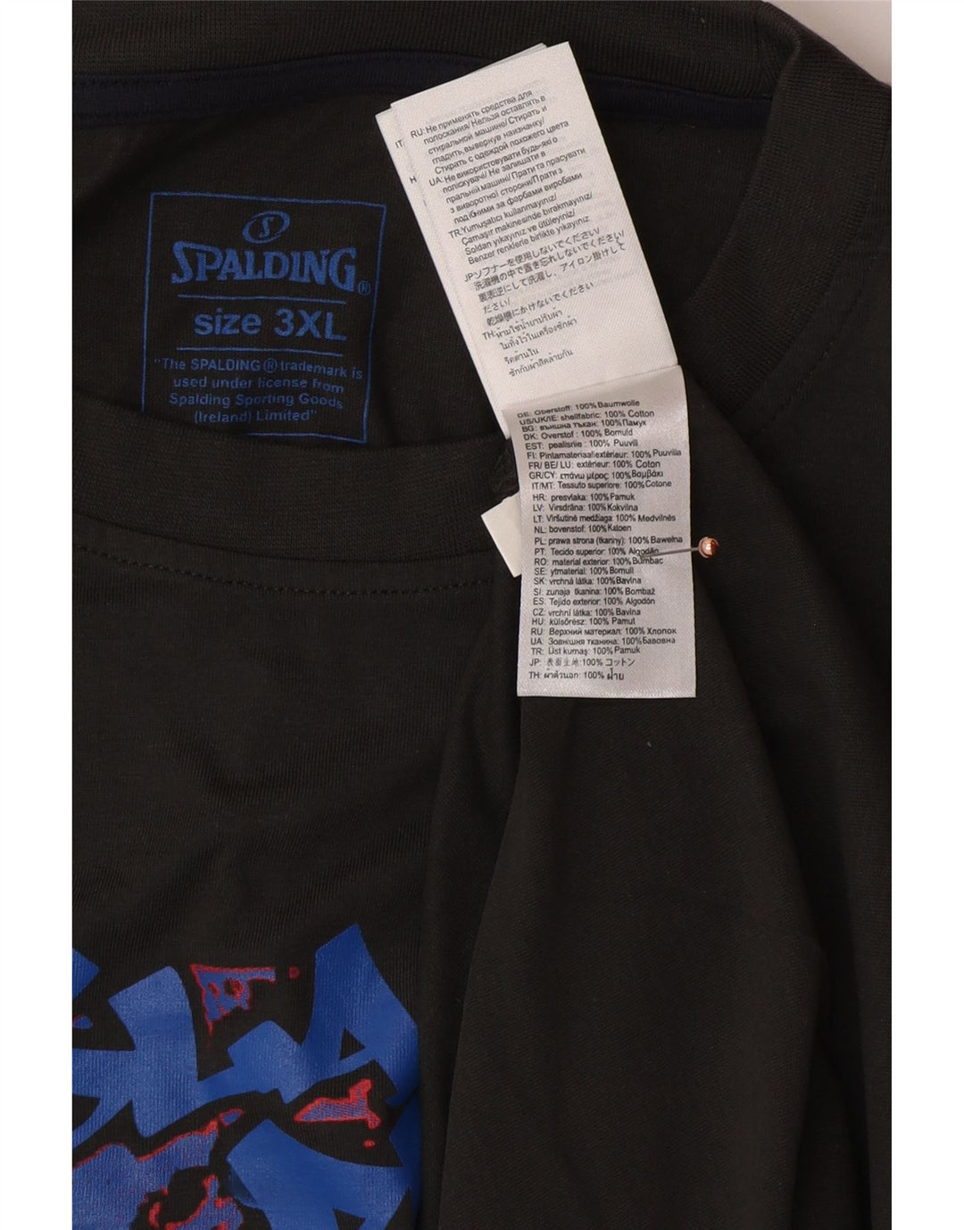 Camiseta gráfica masculina SPALDING Top 3XL algodão cinza