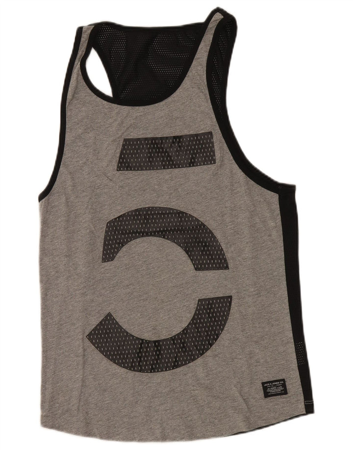 Colete gráfico masculino Jack & Jones Top pequeno algodão manchado cinza
