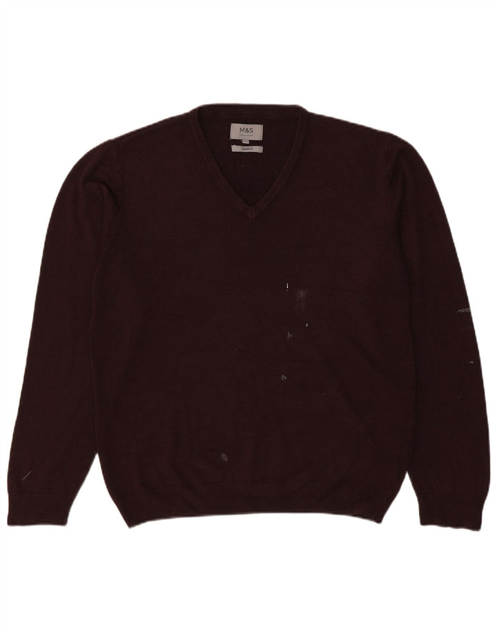 Suéter masculino Marks & Spencer com decote em V grande acrílico marrom