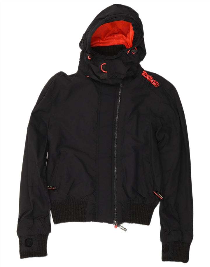 Jaqueta corta-vento feminina SUPERDRY The Windbomber com capuz UK 16 grande preta
