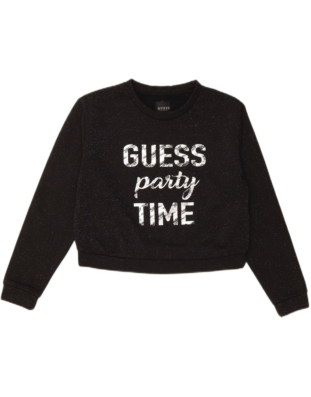 GUESS Suéter feminino oversized cropped UK 10 pequeno preto manchado