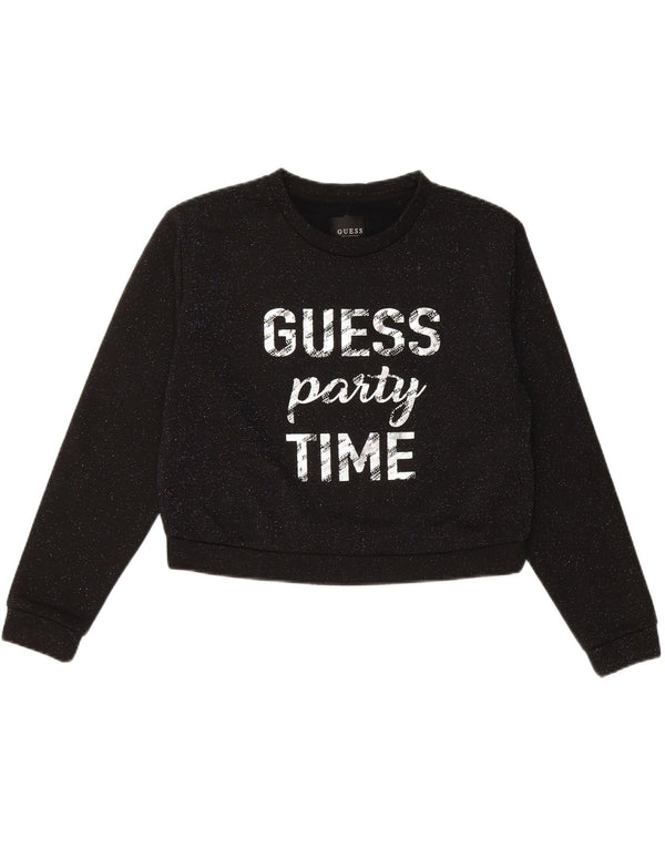 GUESS Suéter feminino oversized cropped UK 10 pequeno preto manchado