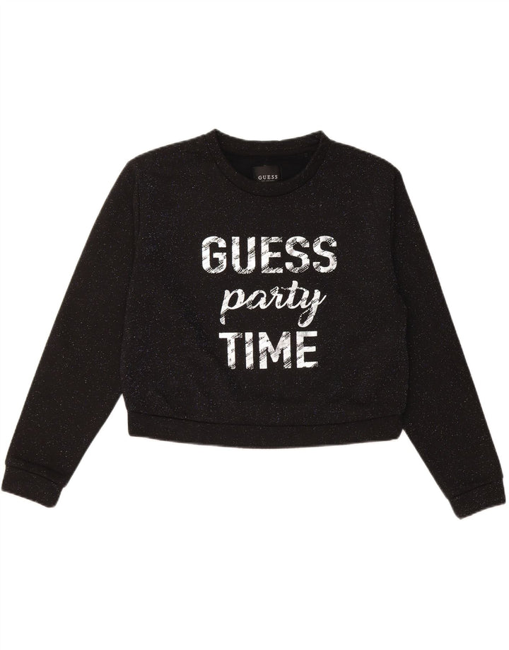 GUESS Suéter feminino oversized cropped UK 10 pequeno preto manchado