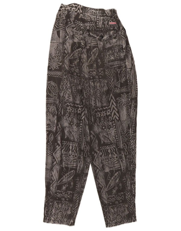 Calça feminina vintage com padrão abstrato cônico W24 L30 cinza