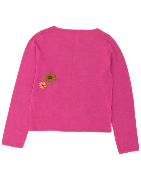 Zara Suéter feminino cropped com gola canoa Reino Unido 12 médio rosa floral acrílico