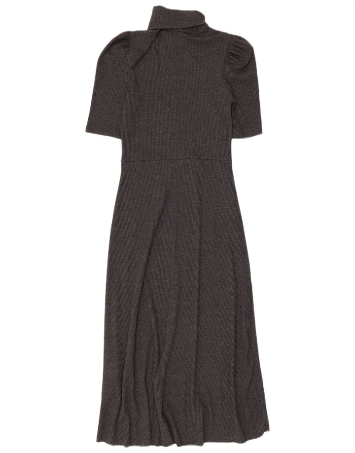 Vestido jumper feminino Zara com gola redonda e mangas curtas Reino Unido 8 pequeno cinza poliéster