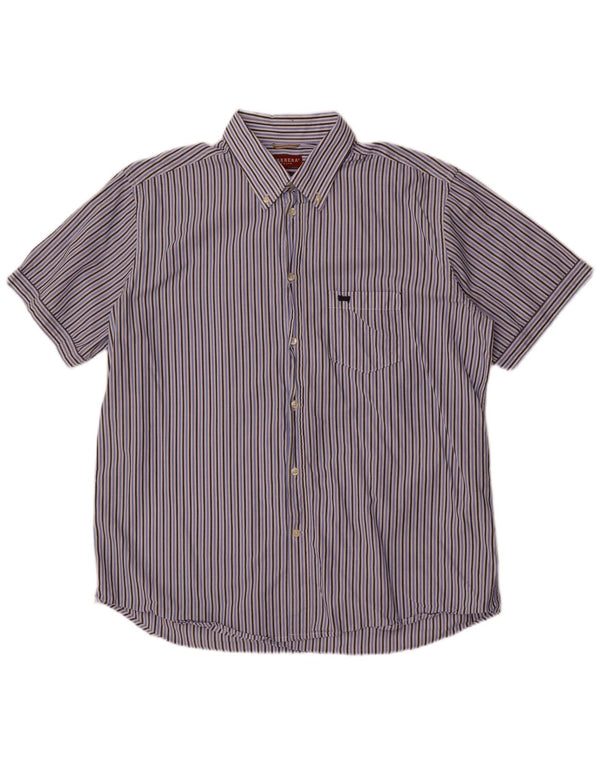 Camisa masculina de manga curta Carrera Regular Fit 2XL algodão listrado azul