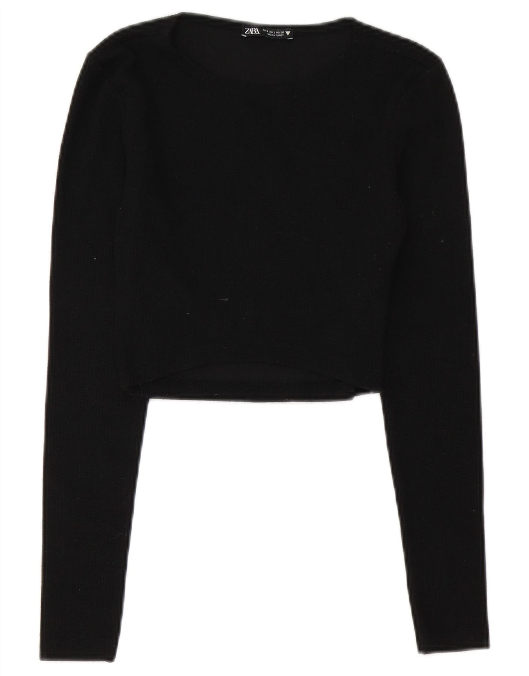 Zara Crop Top Feminino Manga Longa Reino Unido 8 Pequeno Poliéster Preto