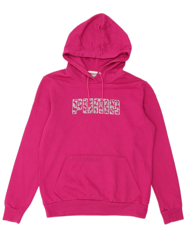 Puma feminino gráfico moletom com capuz UK 14 médio algodão rosa