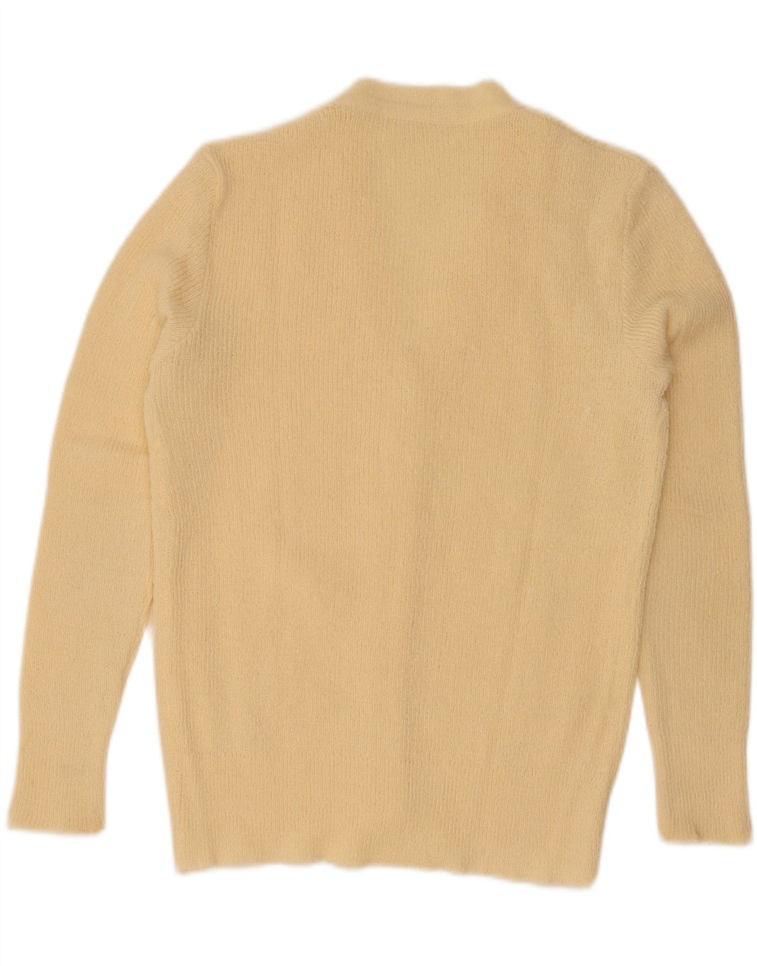 Suéter cardigã feminino vintage Reino Unido 12 amarelo médio