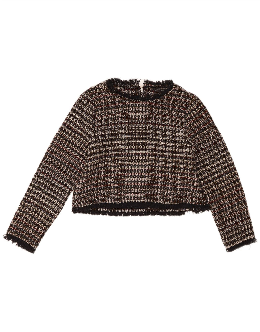 Blusa feminina Zara Trafaluc Crop manga 3/4 Top Reino Unido 12 médio multicolorido
