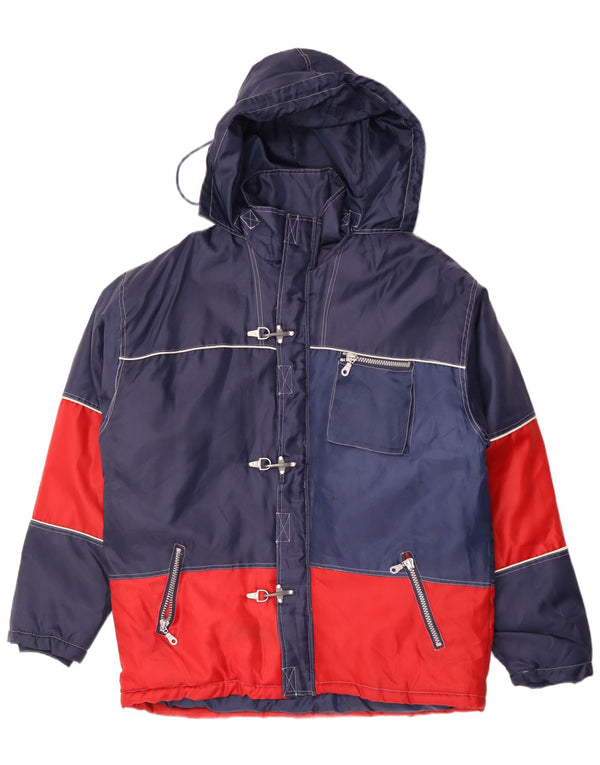 Jaqueta de esqui masculina vintage com capuz UK 44 2XL azul marinho Colourblock Nylon