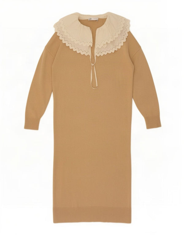 Zara Vestido feminino de manga comprida UK 14 Médio Bege