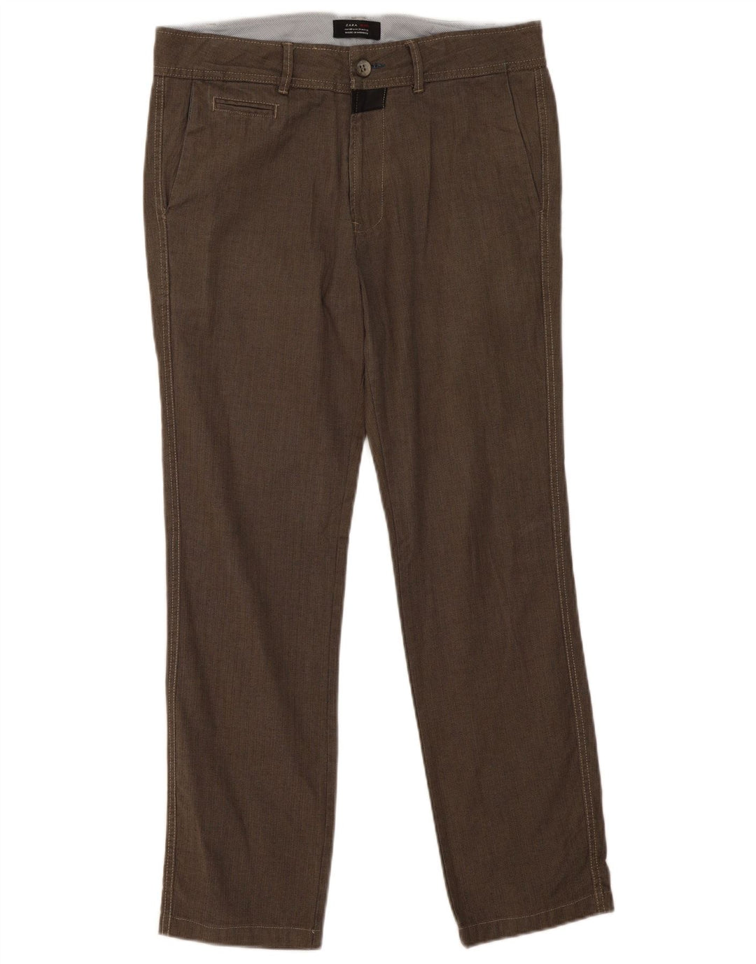 Calça Chino Reta Masculina Zara EU 40 Médio W31 L30 Cinza Espinha de Peixe