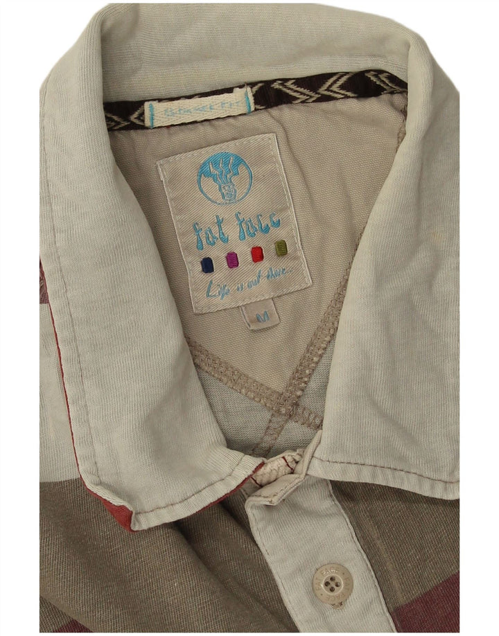 Camisa polo masculina Fat Face de algodão listrado multicolorido médio