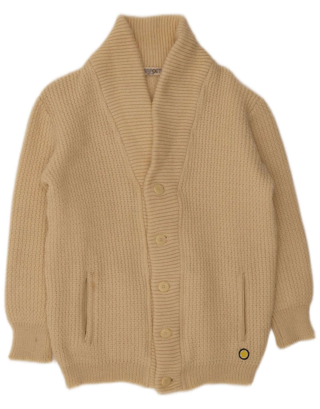 Suéter cardigã masculino vintage IT 50 lã bege médio