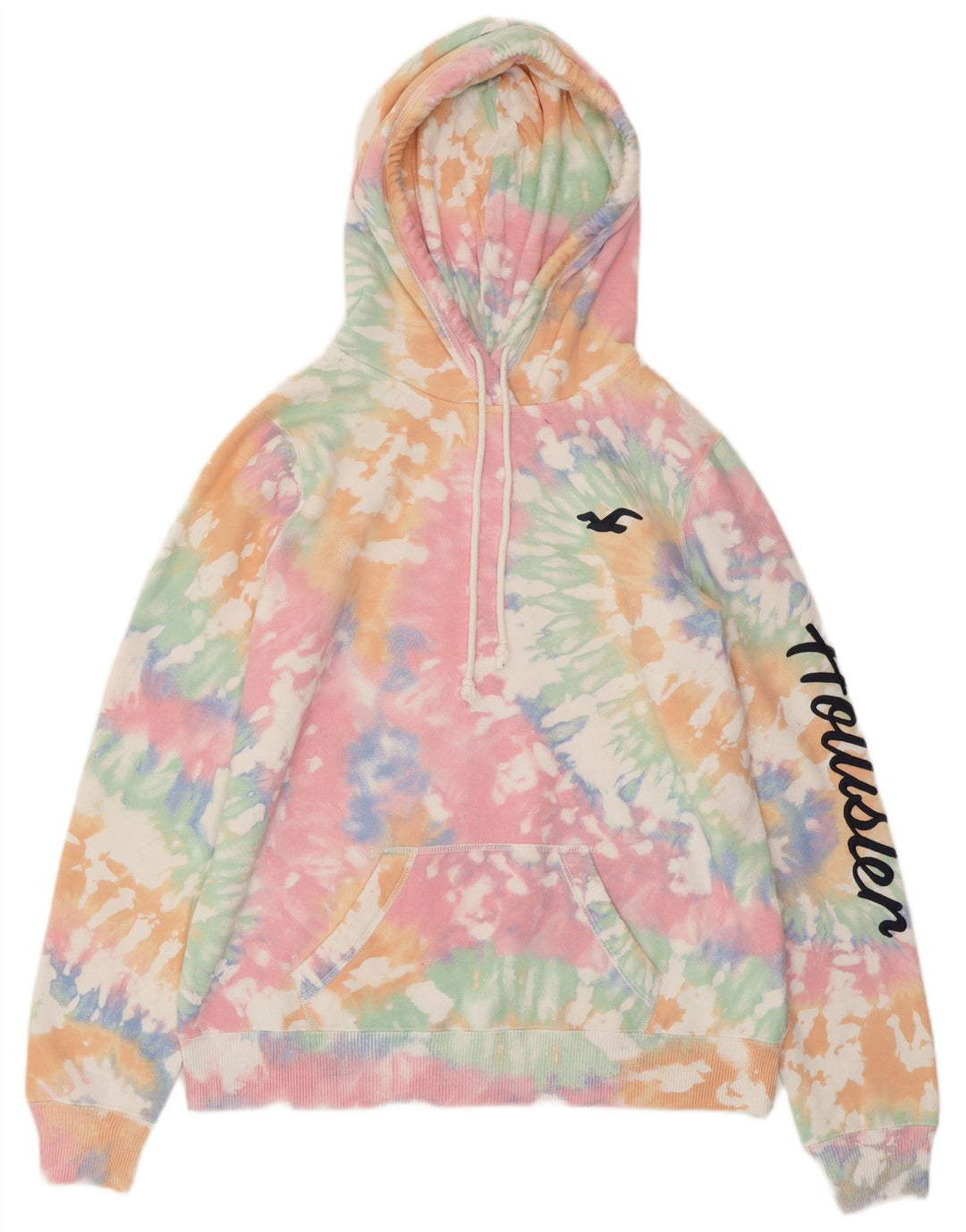 Suéter feminino com capuz gráfico HOLLISTER UK 14 médio multicolorido tie-dye
