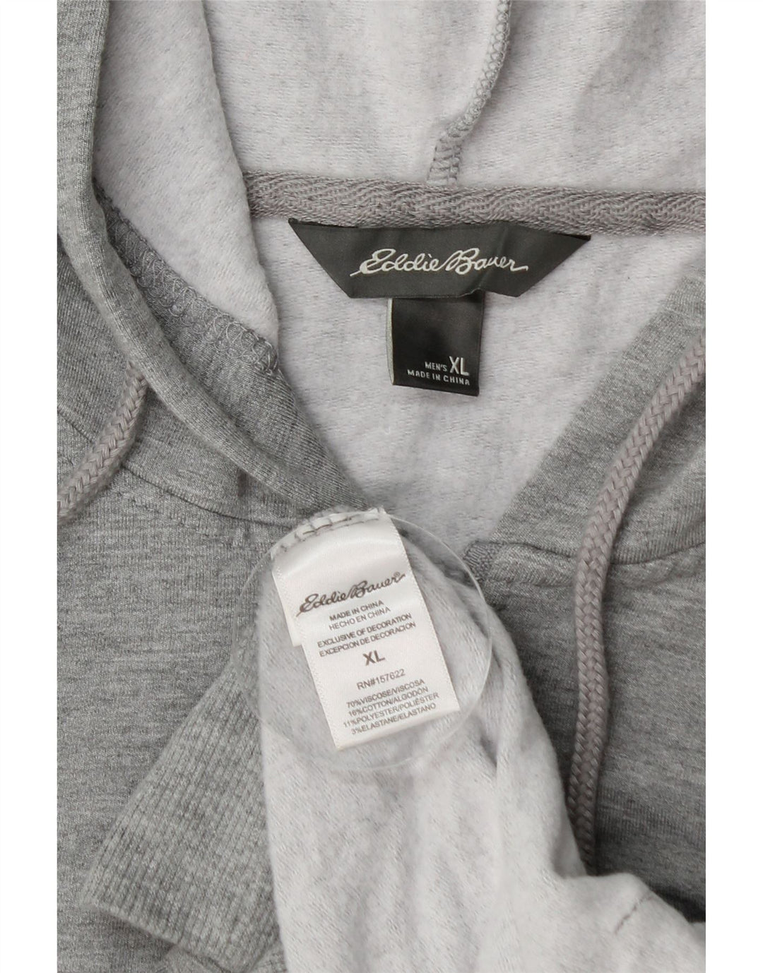 EDDIE BAUER Suéter masculino com capuz e zíper XL Viscose cinza