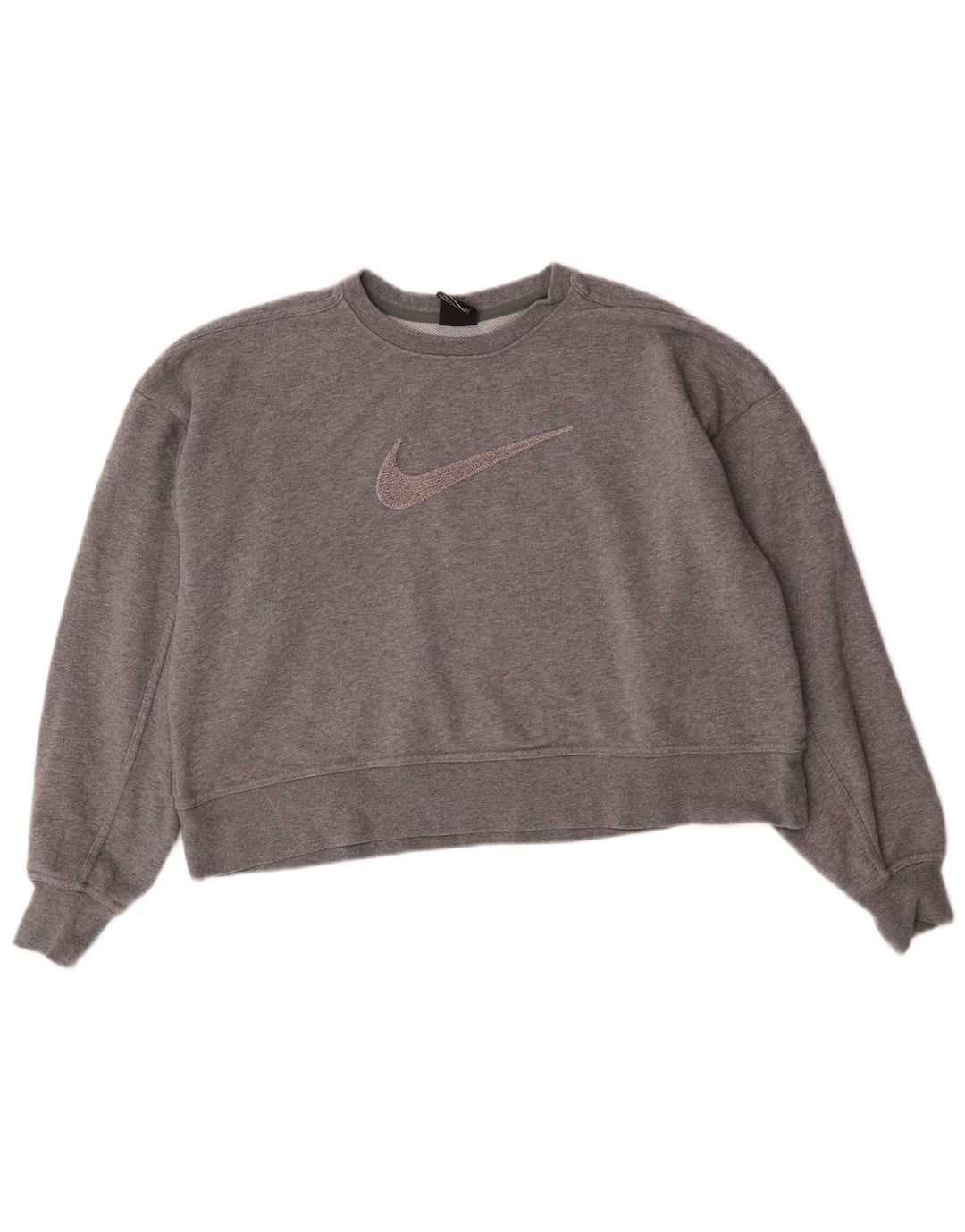 Moletom feminino Nike Dri Fit Graphic Oversized Jumper UK 10 Pequeno Cinza