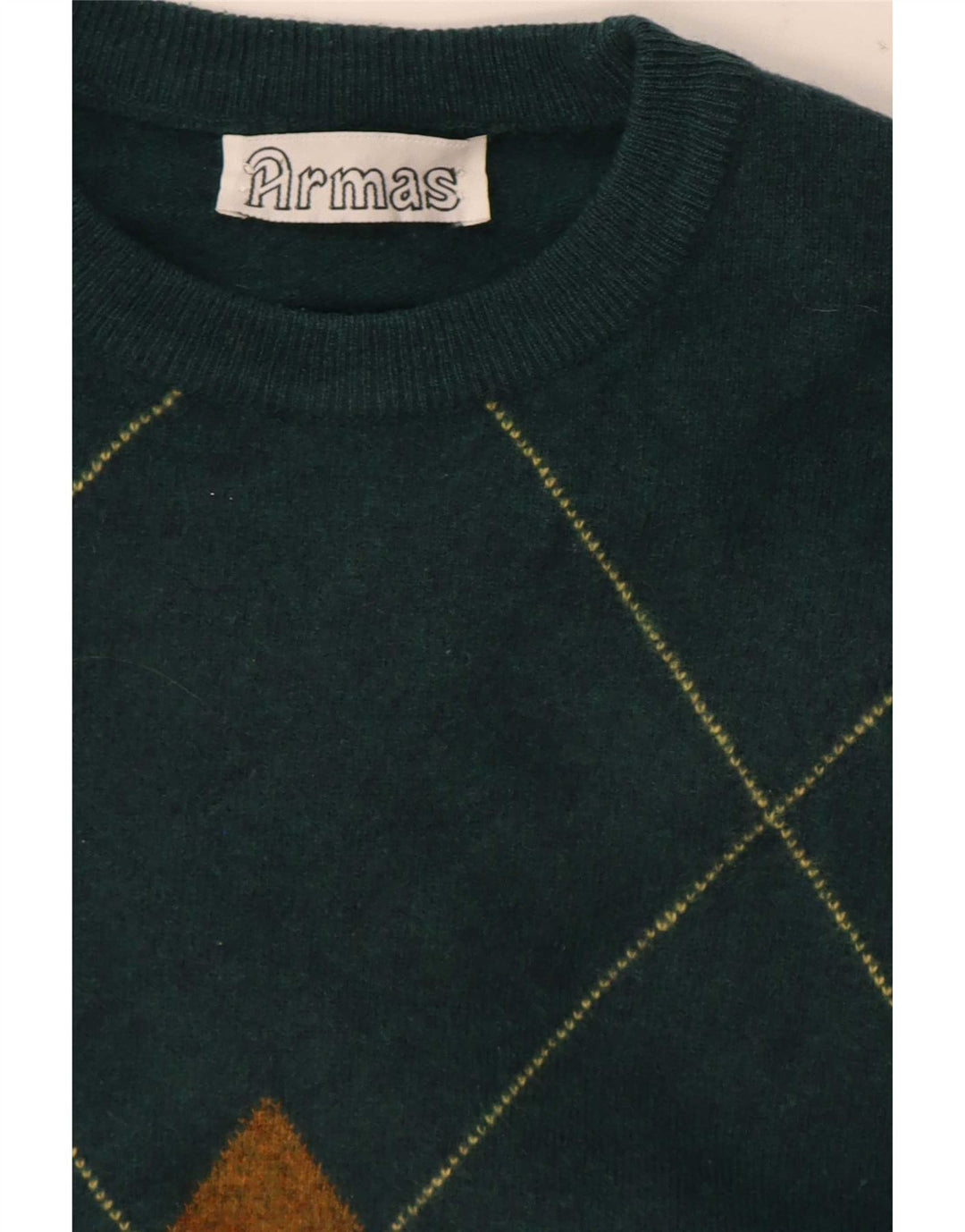 Suéter vintage masculino com gola redonda, verde médio, Argyle/Diamante