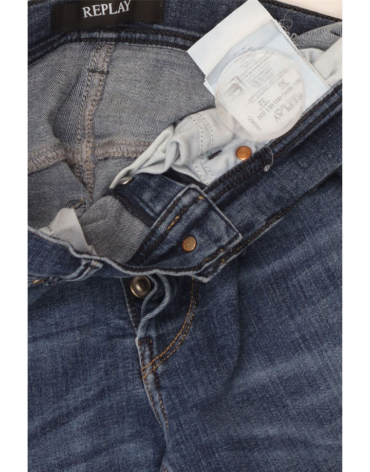 Replay Mens Anbass Distressed Slim Jeans W30 L27 Azul Algodão